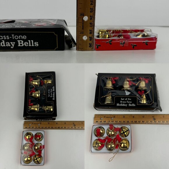 2 Vtg Pkgs Christmas Gold Brass Tone Bells Jingle w Red Ribbon w Orig Box READ - Picture 3 of 11